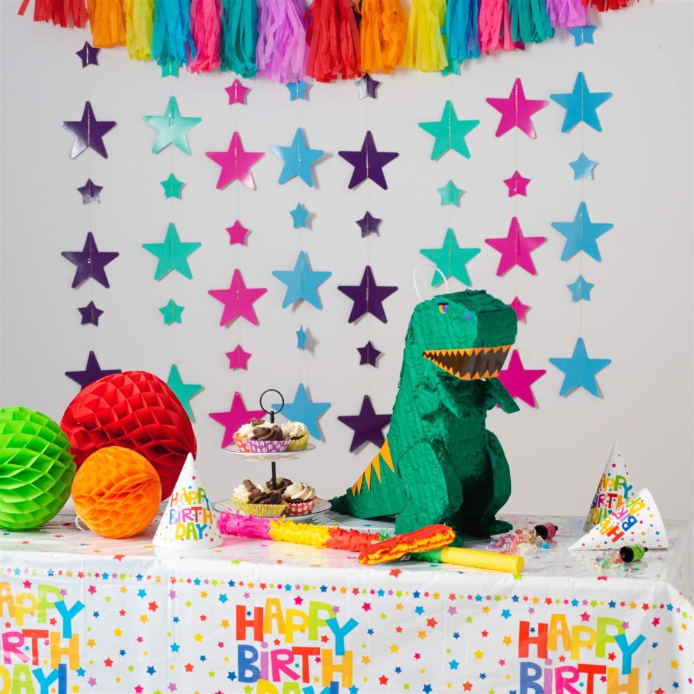 Fax Potato Dinosaur Cardboard Pinata, Stick and Blindfold Set - 3pc - Rainbow Stick - Fill Your Own Kids Large Party Accessory Decoration - W43cm x D13cm x H55cm - Image 4
