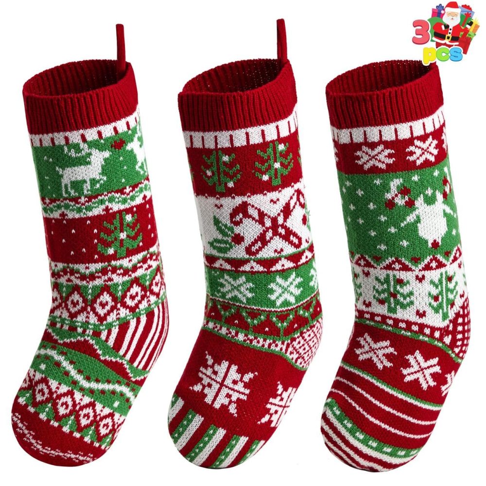 JOYIN 3 Pack 18” Christmas Stockings, Large Size Rustic Cable Knit Xmas Stocking in Red & Green, for Family Holiday Season Decorations - Image 2