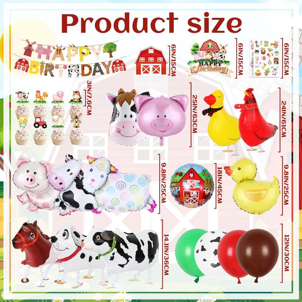 Farm Party Decorations Walking Animals - Animal Birthday Decoration with Walking Animal Balloons Cake Topper Cupcake Toppers Birthday Banner for Farm Theme Party Decor - Image 6