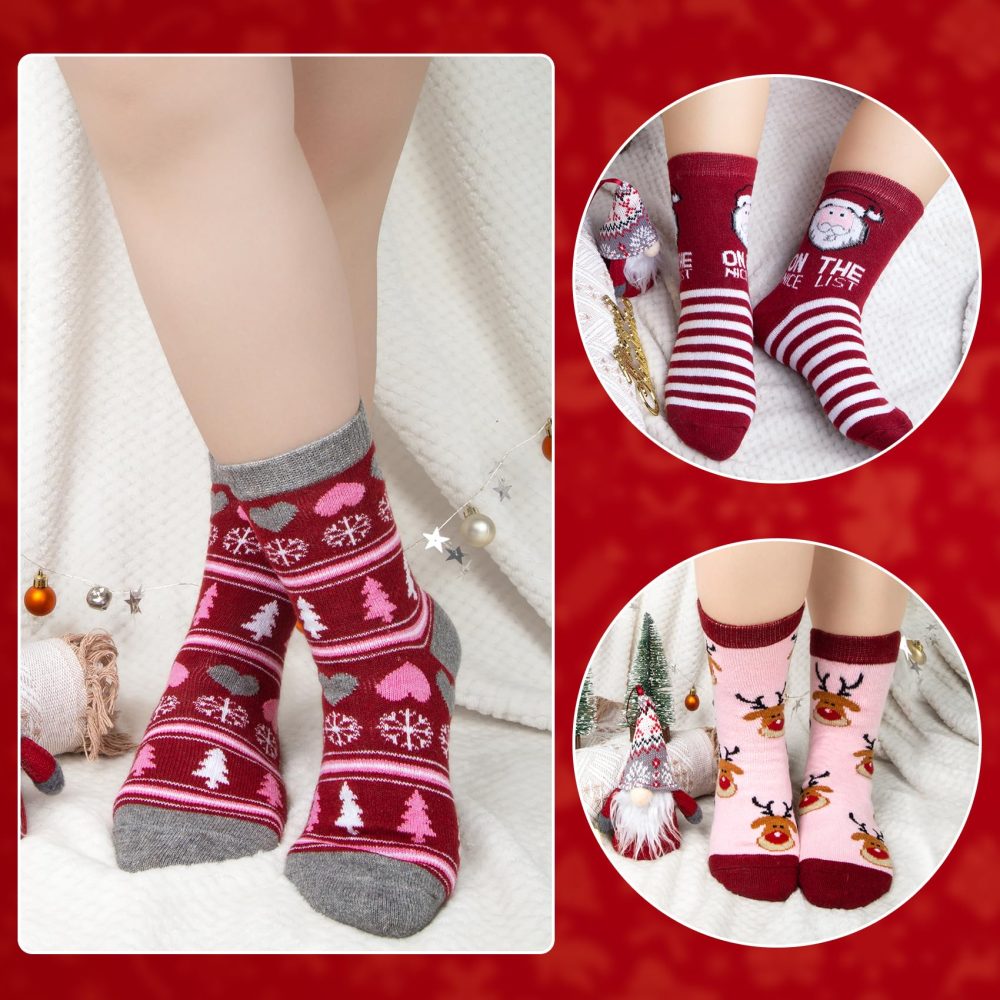 5 Pairs Women's Thermal Christmas Socks for Winter, Soft Knitted Wool Socks, Birthday Christmas for Women - Image 3