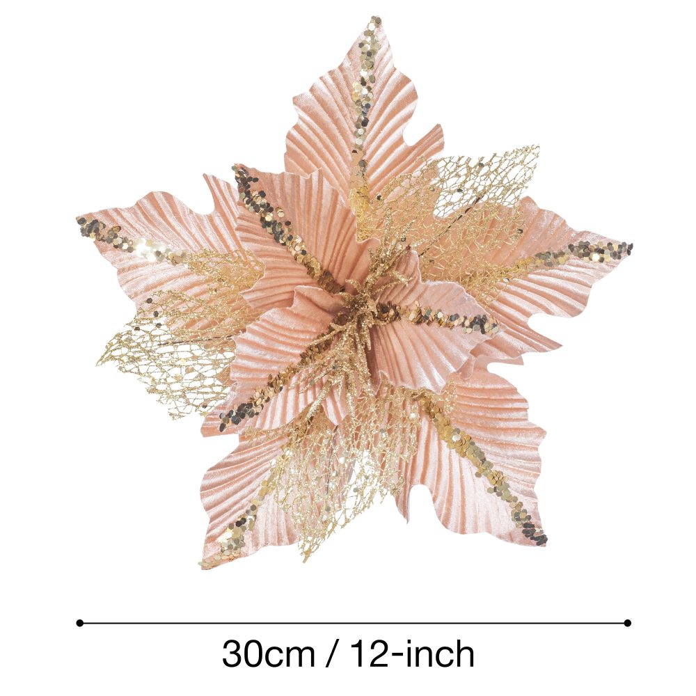 KI Store Large Christmas Poinsettia Rose Gold 6pcs 30cm Artificial Flower Picks Spray for Christmas Tree Decoration Wreath Garland - Image 3