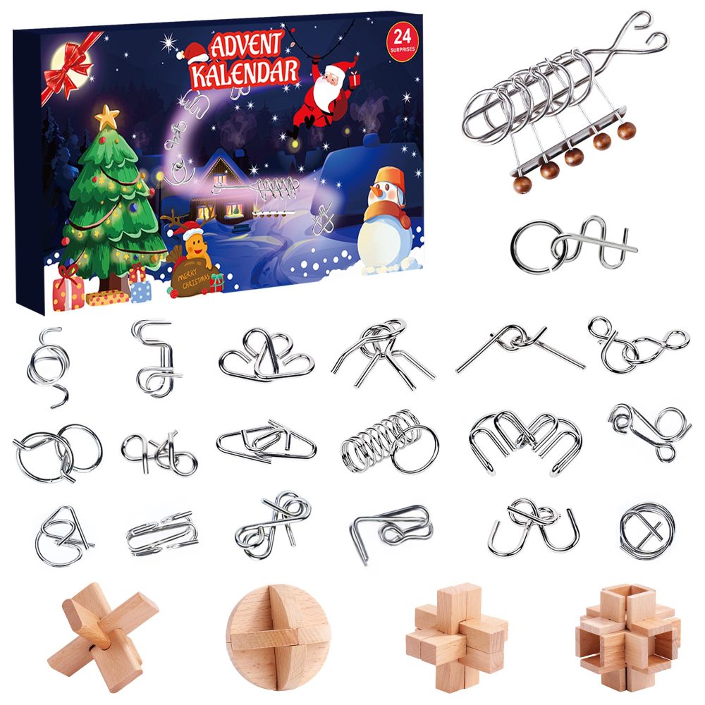 Advent Calendar 2024 Kids, Puzzle Advent Calendar 2024, Christmas Countdown Calendar 24 Pcs with Metal Puzzles and Wood Brain Teasers, 3D Puzzle Skill Games for Boys, Girls, Teens & Adults