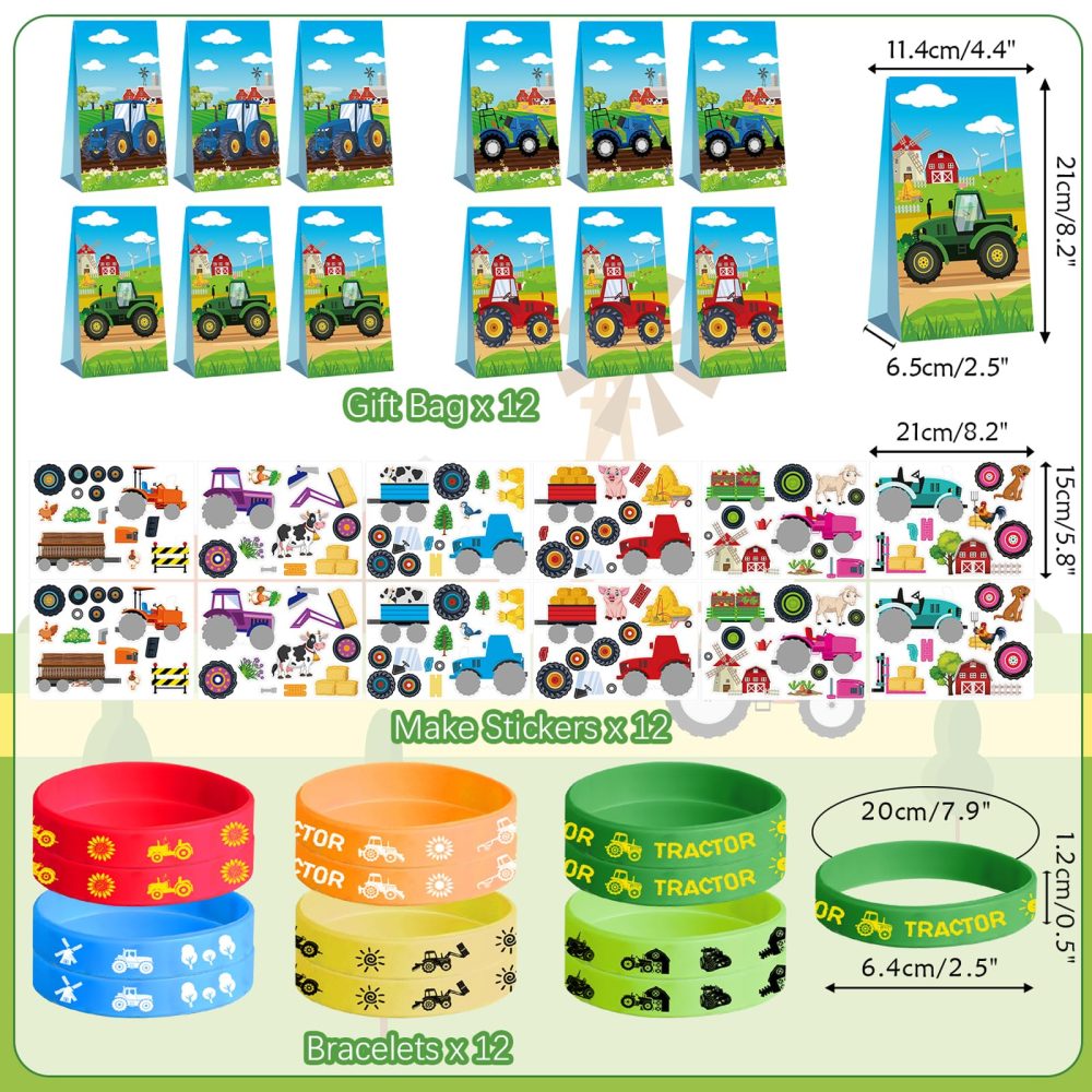 Tractor Party Favors - Farm Tractor Theme Birthday Party Supplies Decorations, Gift Bags, Slap Bracelets, Rubber Bracelets, Tattoo Stickers, Button Pin, DIY Stickers for Boys Girls Kids Party Favor - Image 5