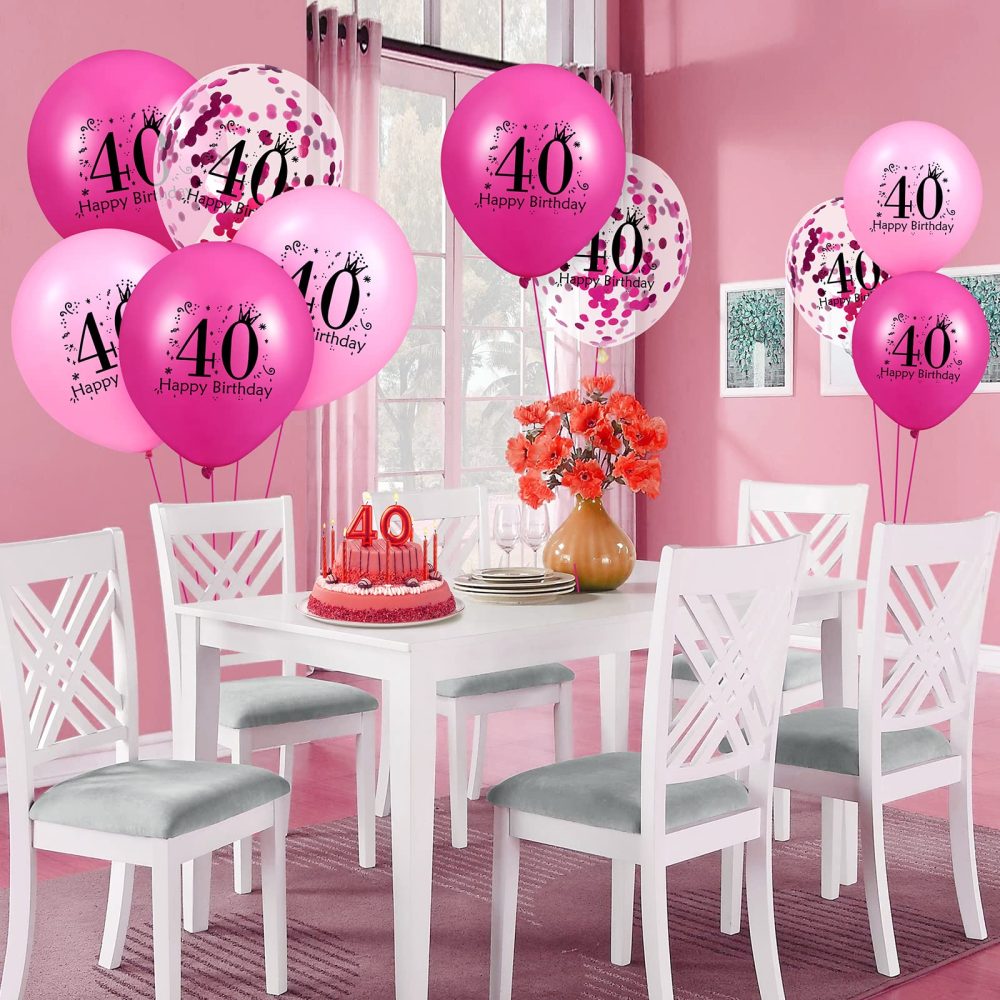 RUMIA 40th Birthday Balloons 18Pcs Pink Hot Pink Happy 40th Birthday Latex Balloons Hot Pink 40th Birthday Party Decorations for Women Men 40th Birthday Anniversary Party Supplies 12 inch (A8973) - Image 7