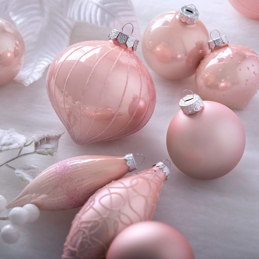 WeRChristmas Glass Christmas Tree Baubles, Baby Pink, Set of 20 - Image 2