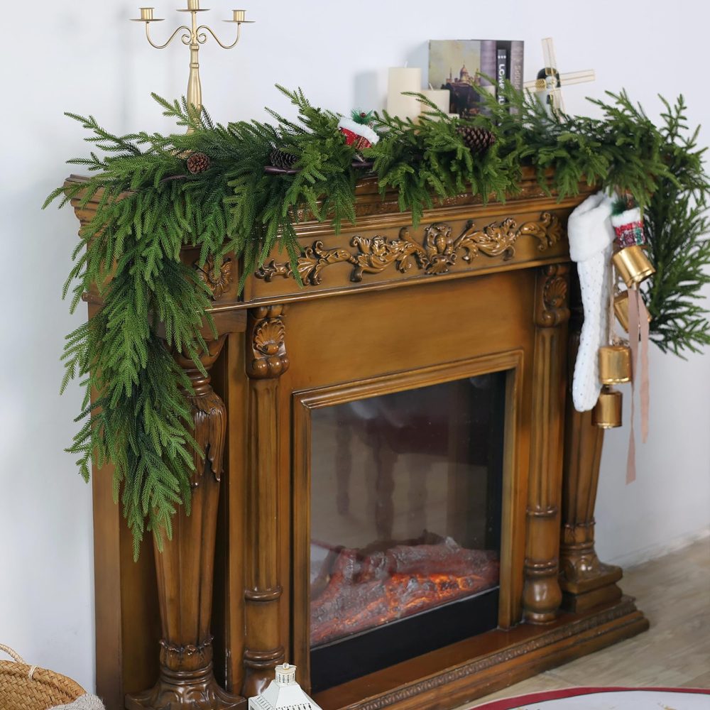 Norfolk Pine Garland - 9ft Artificial Christmas Garland Long Faux Greenery Garland for Holiday, Fireplace, Mantle, Window, Stairs, Indoor, Outdoor Decor - Image 5