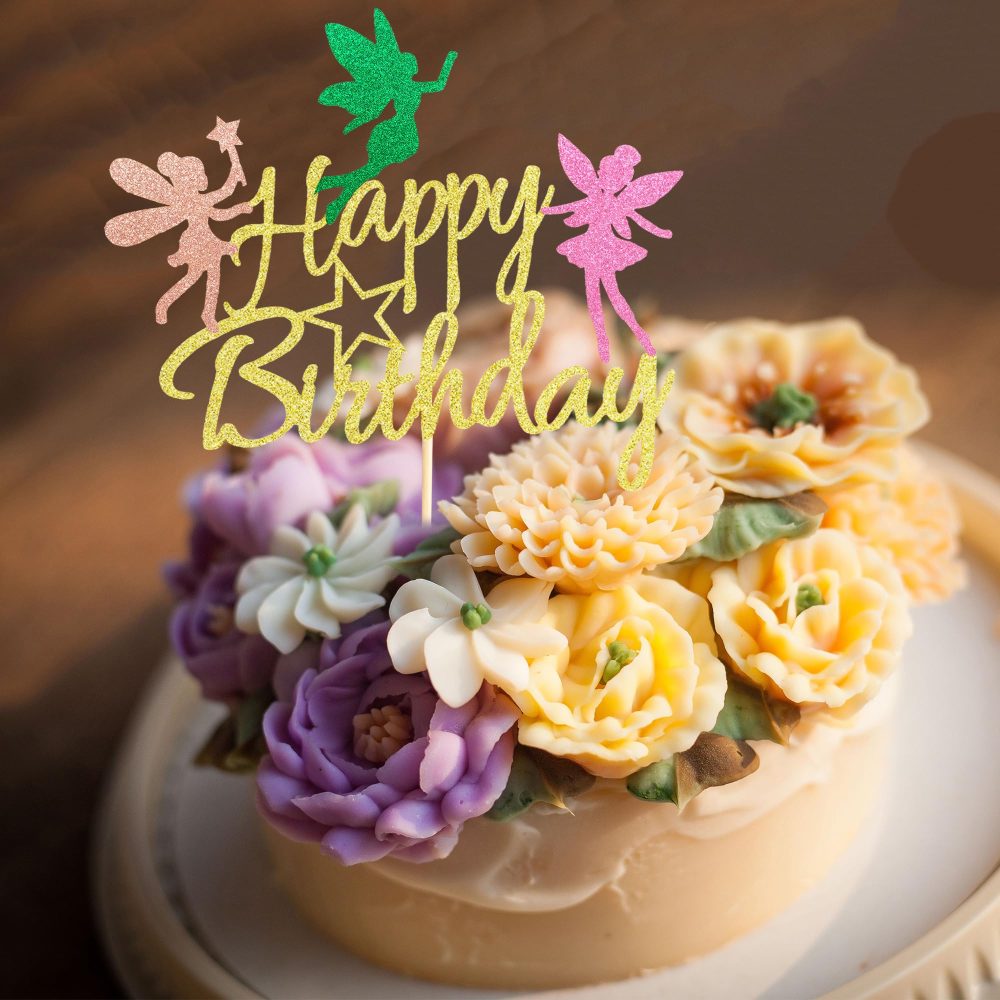 Arthsdite Fairy Cake Topper, Girl Birthday Party Decoration Topper, Fairy Happy Birthday Decoration - Gold Glitter - Image 6
