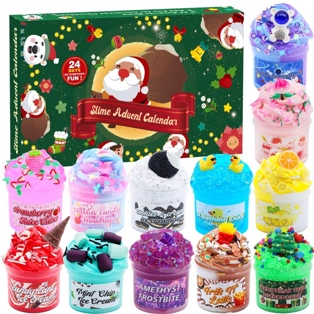 Slime Advent Calendar 2024 - Christmas Countdown Calendars 24 Days of Surprises with Different Texture Slime and Toys Kit Funny Gifts for Toddler Kids Teens Girls Boys 4 5 6 7 8 9 10 11 12 Year Old