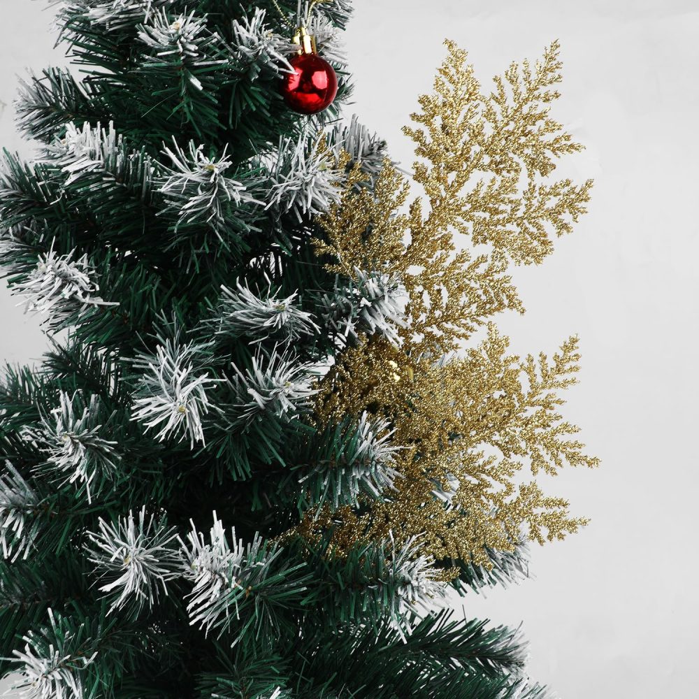 VEYLIN 10 Pcs Artificial Christmas Leaves Picks, Gold Glitter Branches for Xmas Tree Wreath Festival Decoration - Image 7