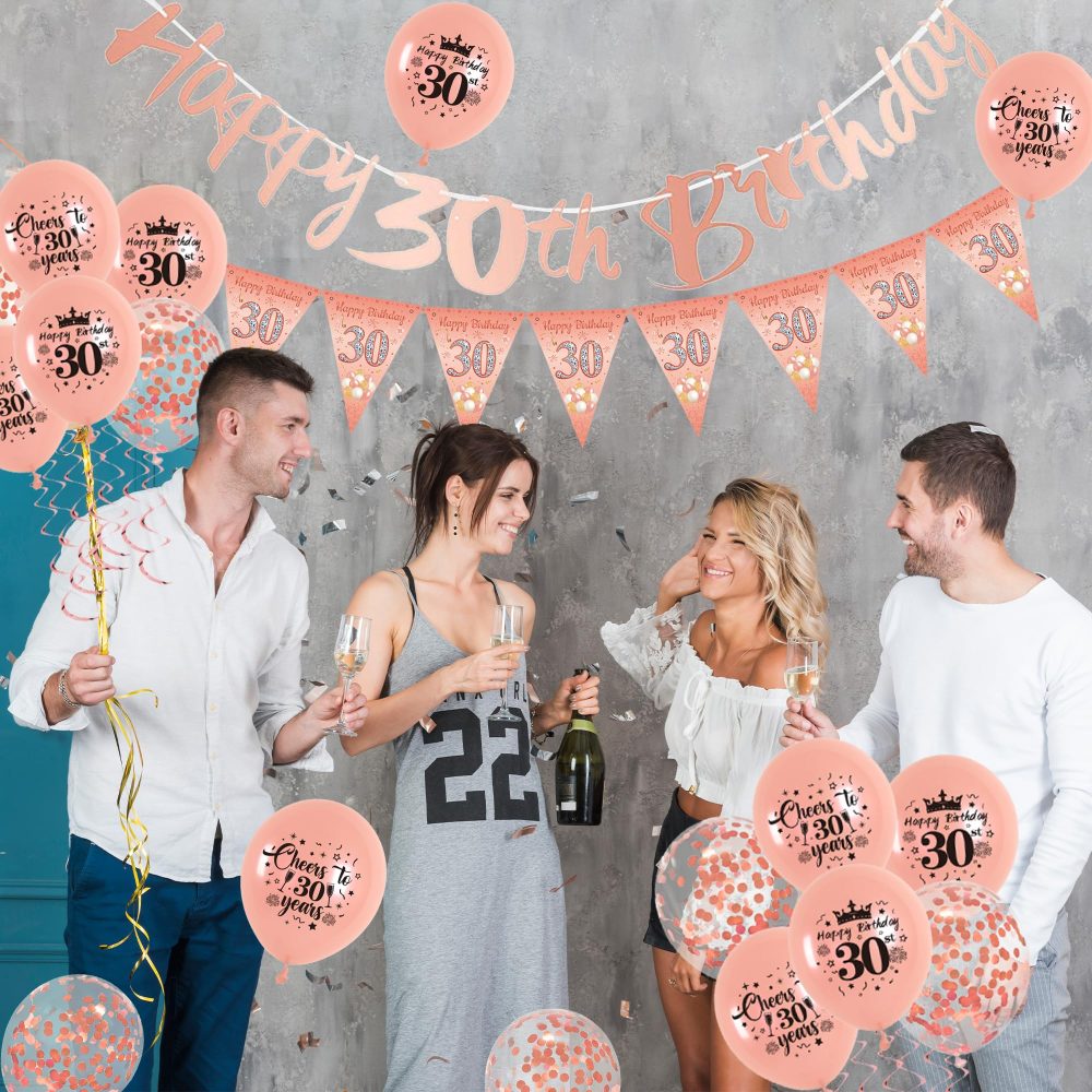 30th Birthday Decorations for Women - Happy 30th Birthday Banner Sash Triangle Flag Sash Yard Banner Latex Balloons Rose Gold Birthday Party Decoration Supplies for Women - Image 6