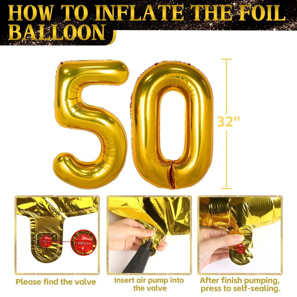 50th Birthday Decorations Party Tableware Set, Black Gold 50th Birthday Paper Party Plates Cups Napkins Tablecloth Balloons for Women Men 50th Birthday Party Decorations Table Supplies, 16 Guests - Image 3