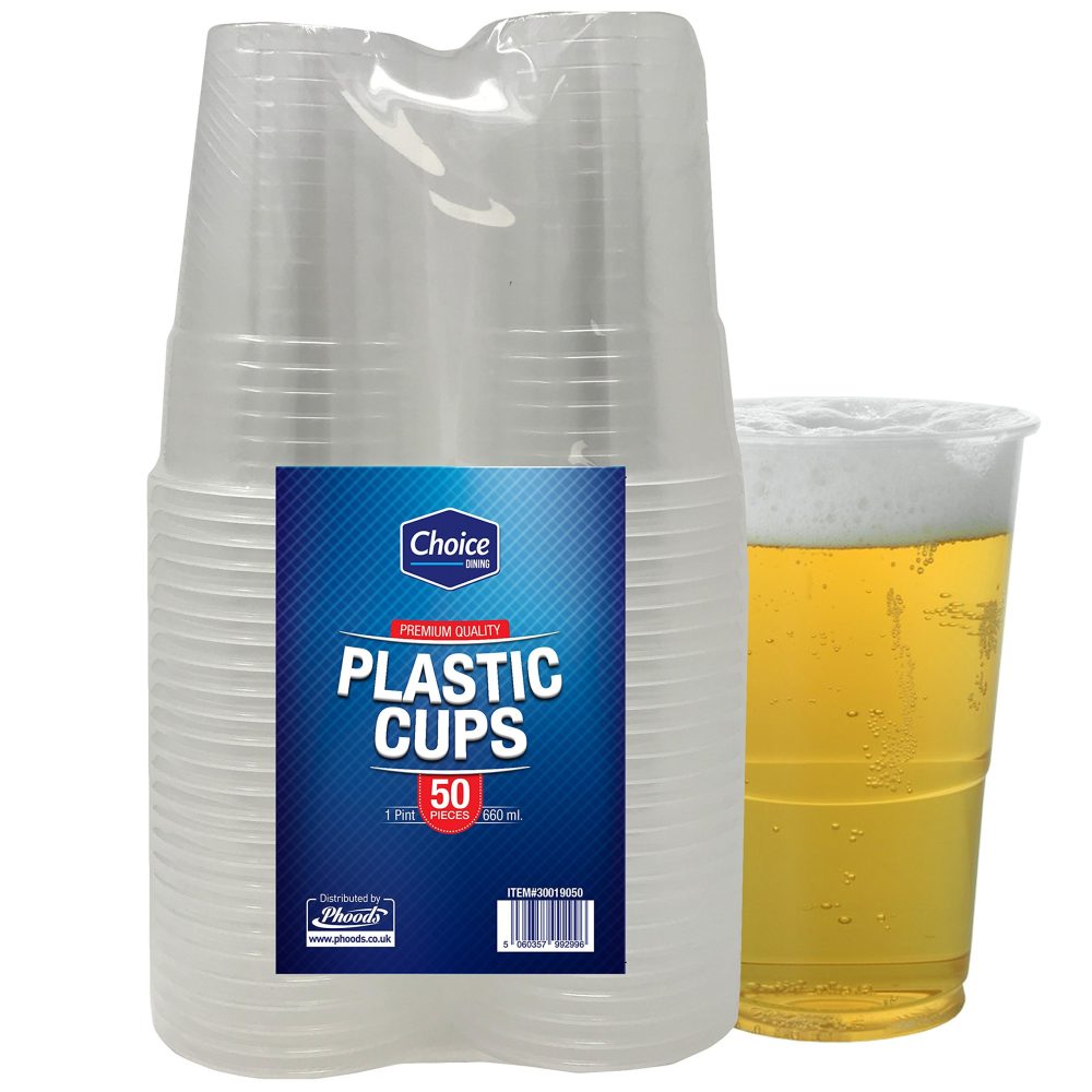 Choice Dining® Pack of 50 Strong Reusable & Washable Dinnerware Pint Glasses Beer Cups Great for Party's and All Types of Events, Celebrations 660ml