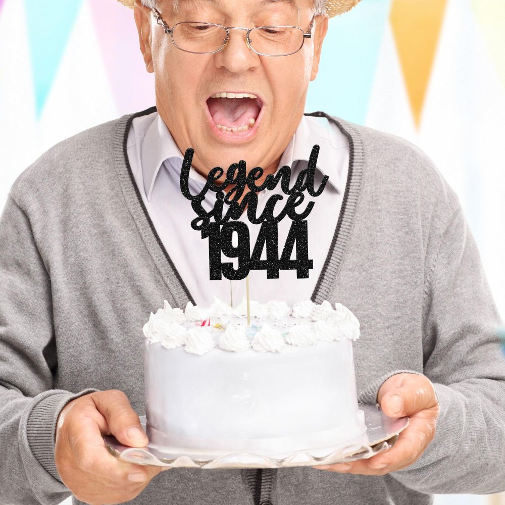 Gyufise 1 Pack Legend Since 1944 Cake Topper Black Glitter Happy 80th Birthday Cake Pick 80 Fabulous Cake Decorations for Cheers to 80th Birthday Wedding Anniversary Party Supplies - Image 6