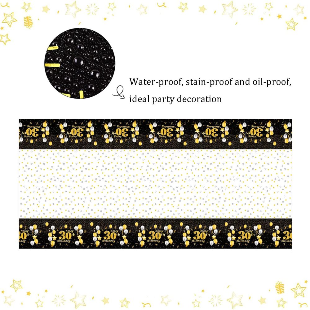 Black Gold Happy 30th Birthday Table Cloth Cover Party for Men,Women,Him,Her,137*274cm 30th Birthday Table Decorations,Rectangular Plastic Tablecloth for 30th Birthday Party Supplies Decorations - Image 6