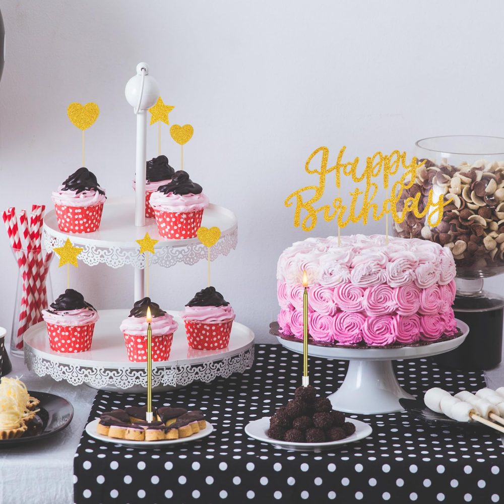 35pcs Birthday Candles Set, 24 Metallic Birthday Cake Candles 4.92'' Birthday Candles with Holder with 11 Glitter Happy Birthday Cake Toppers for Celebration Party Cake Decoration - Image 4