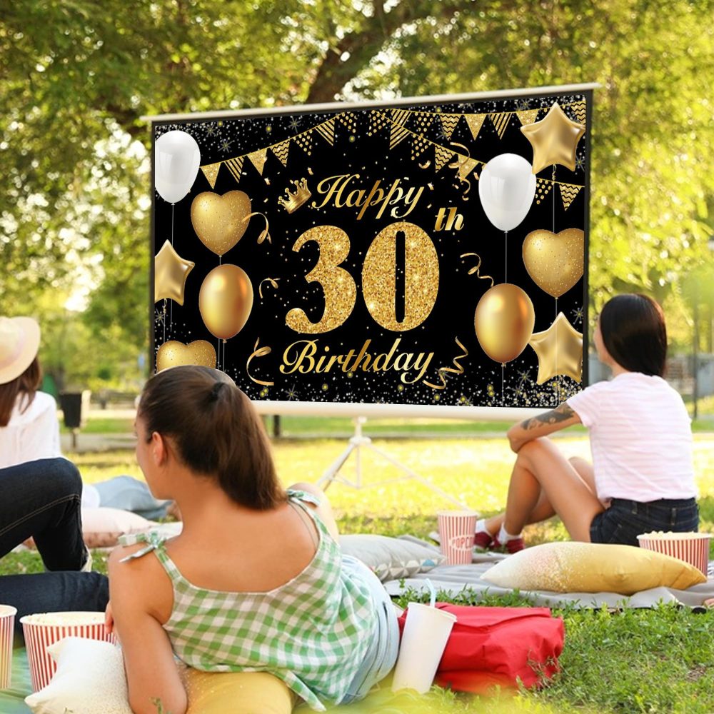 Happy 30th Birthday Banner 30th Photo Backdrop Black Gold Birthday Party Background Supplies Backdrop Props, Birthday Decorations for Men and Women 30th Backdrop Banner Photo Booth Sign 180×110cm - Image 3
