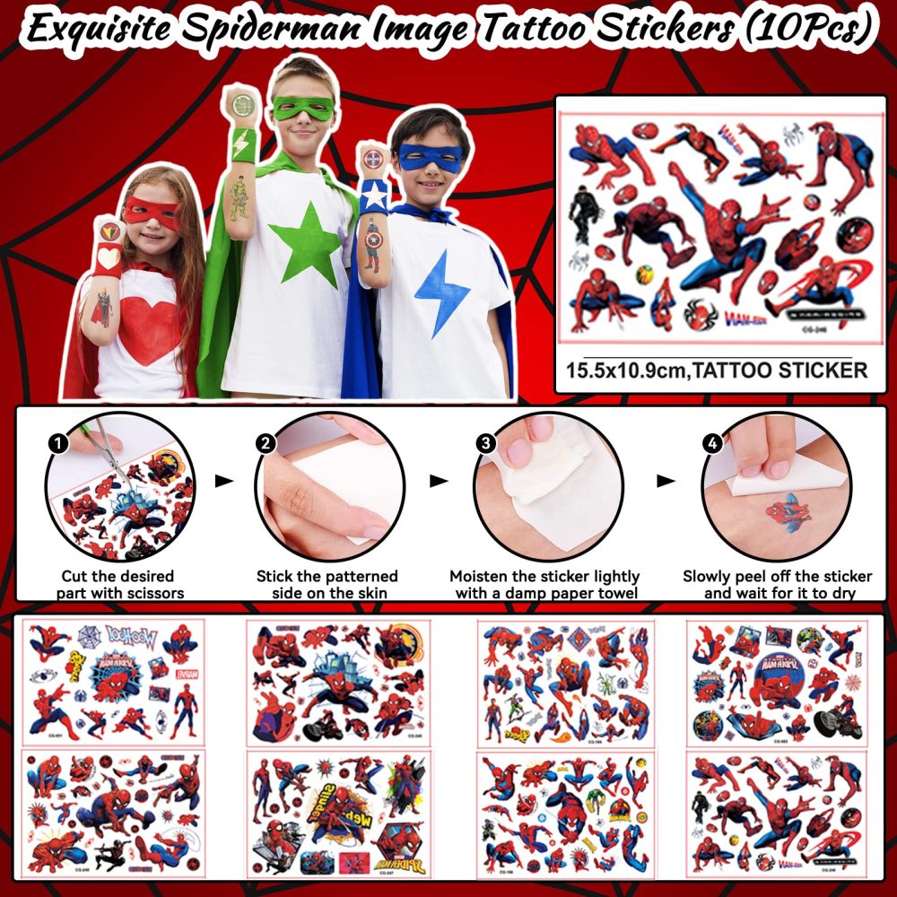 40 Pcs Spiderman Supplies for Kids Party Bag Fillers, Slap Bracelets, Keychains, Luminous Tattoos, Random Bags, Party Favors Birthday Gift School Classroom Rewards Lucky Dip Prize Party for Boys Girls - Image 5