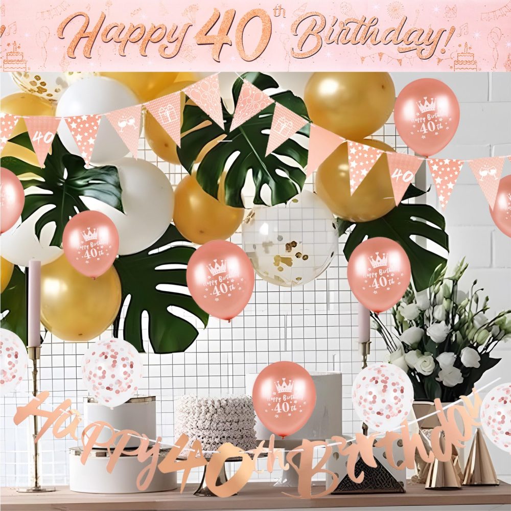 40th Birthday Decoration Kit Rose Gold Happy 40th Birthday Banner Triangle Flag Confetti Balloons Birthday Party Decorations Supplies Age 40 - Image 7