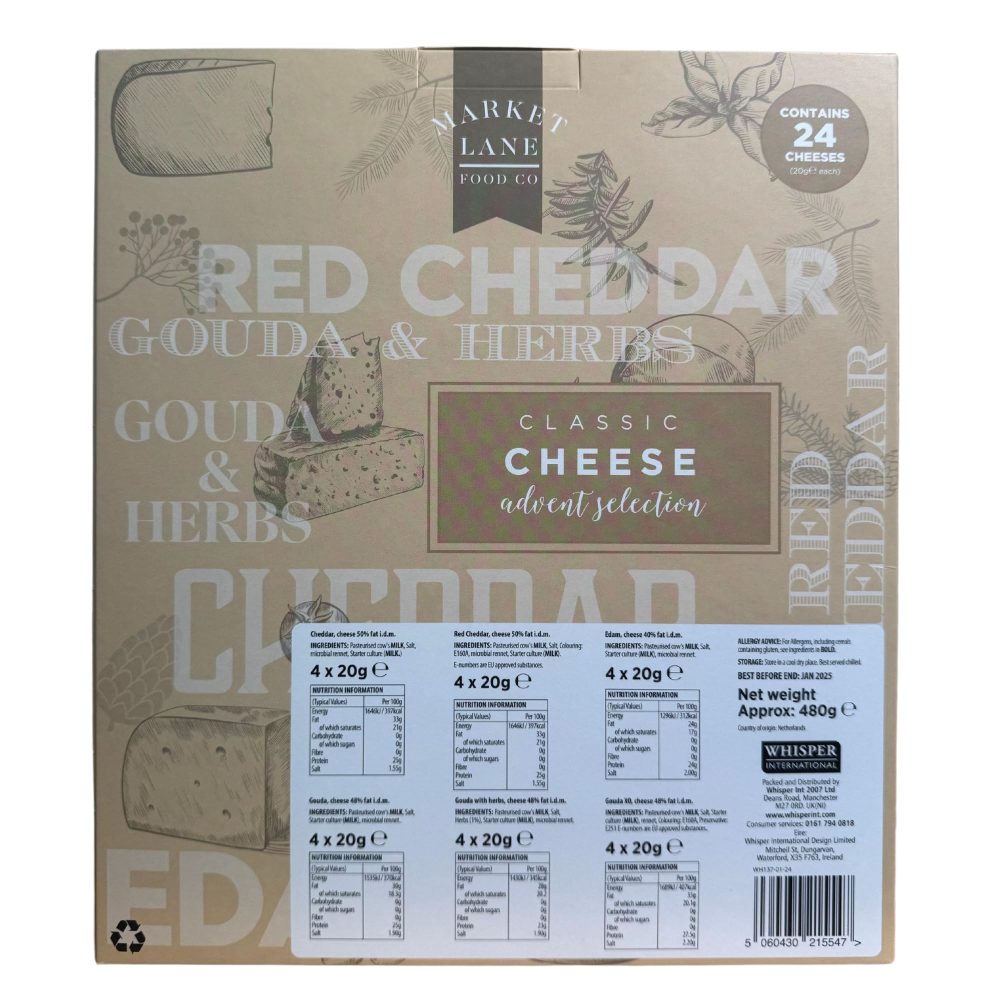Classic Cheese Advent Calendar Selection 2024 by Market Lane Food Co - 24 Individually Wrapped Cheese Board Selection - Contains a Variety of Cheddar, Edam & Gouda - Christmas Advent Gift for Adults - Image 2