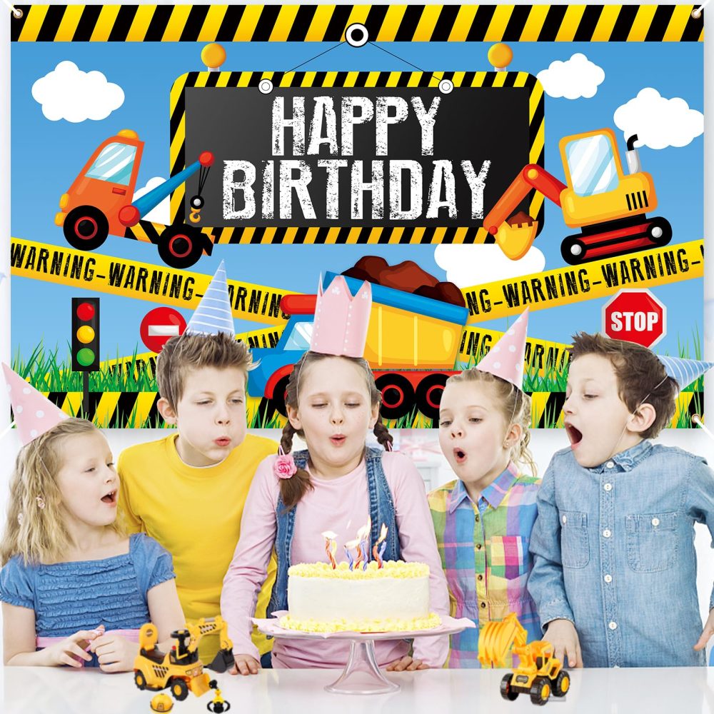 Construction Birthday Backdrop Banner,Xinvery Engineering Vehicle Birthday Banner Truck Photography Background Happy Birthday Party Decorations Banner for Kids 180×110cm - Image 4
