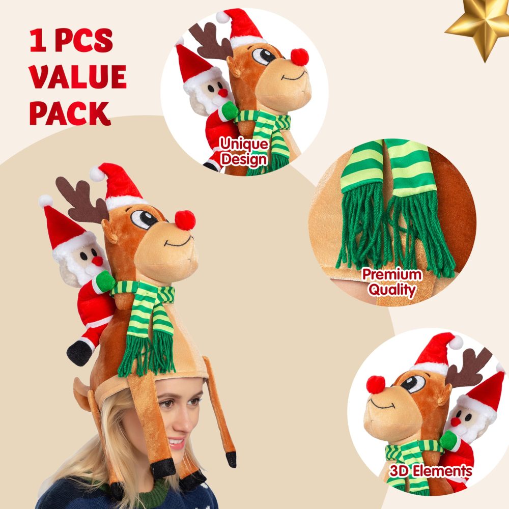 JOYIN Christmas Reindeer Hat Santa Riding a Reindeer for Cute and Festive Christmas Party Dress Up Celebrations, Decorations, Costume Accessories - Image 7