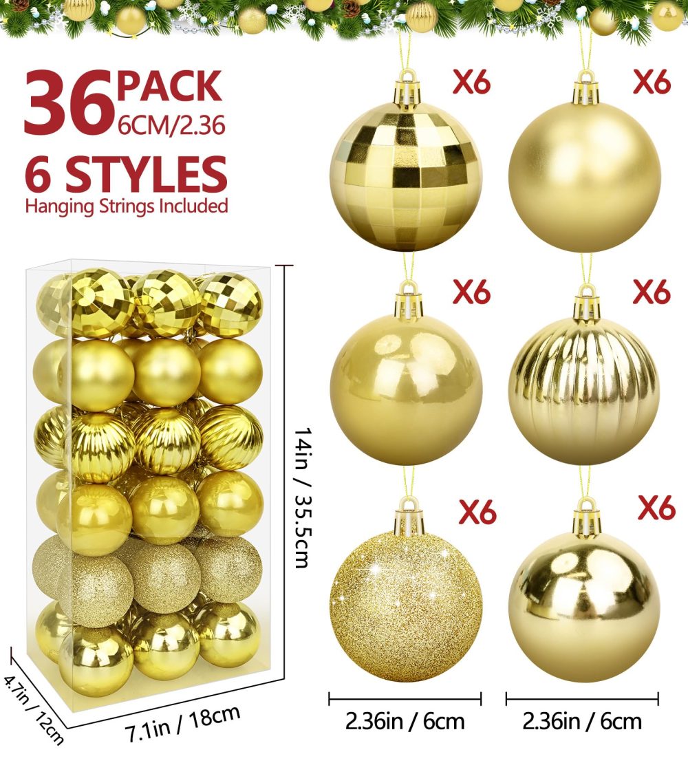 BLAZOR 36Pcs Christmas Balls Ornaments for Xmas Christmas Tree - Shatterproof Christmas Tree Decorations Large Hanging Ball for Holiday Wedding Party Decoration - Image 2