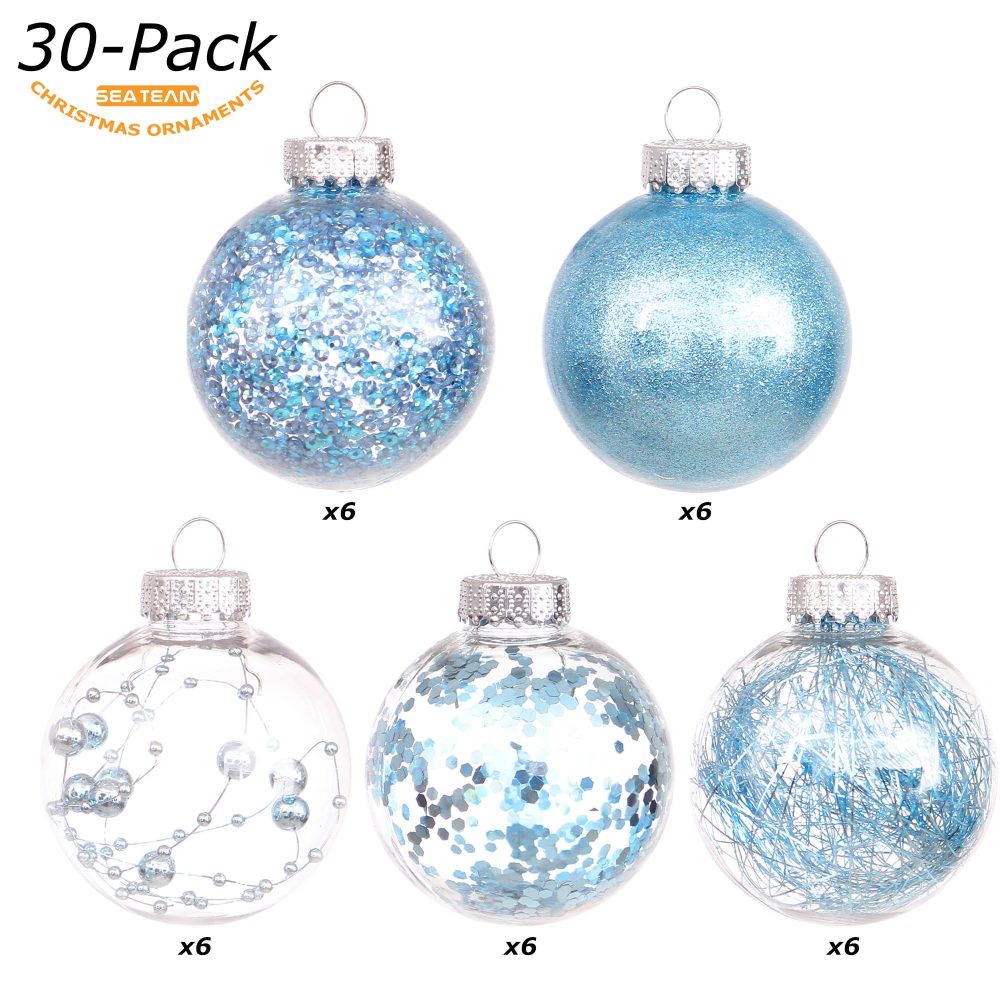 Sea Team 60mm/2.36" Shatterproof Clear Plastic Christmas Ball Ornaments Decorative Xmas Balls Baubles Set with Stuffed Delicate Decorations (30 Counts, Blue) - Image 8