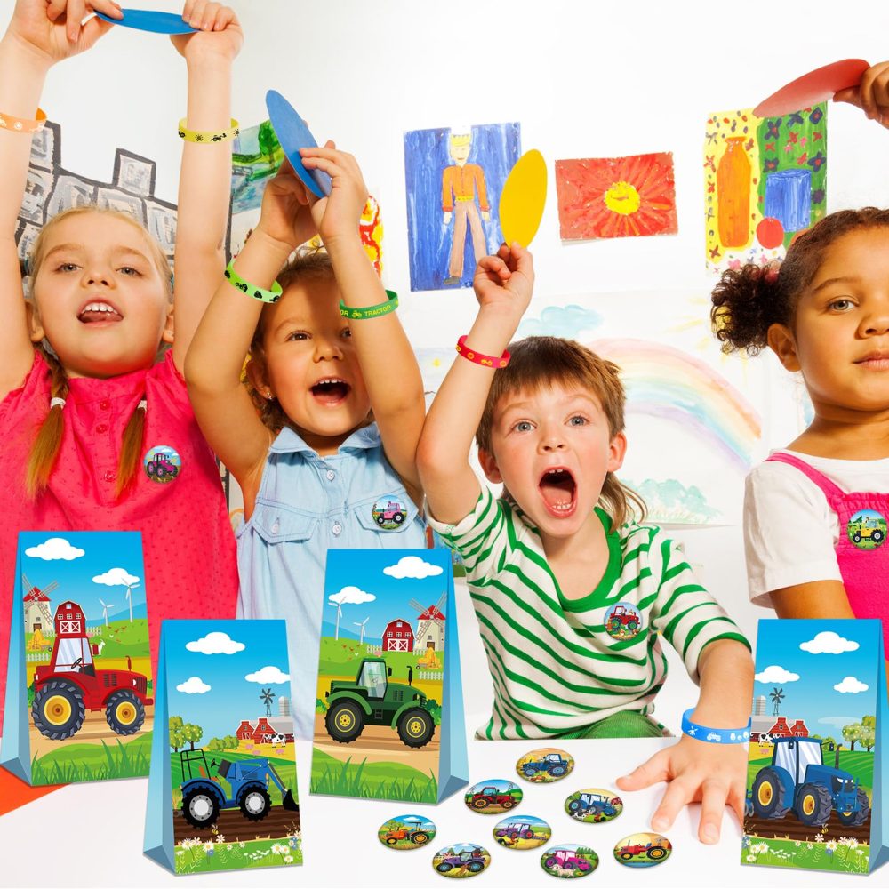 Tractor Party Favors - Farm Tractor Theme Birthday Party Supplies Decorations, Gift Bags, Slap Bracelets, Rubber Bracelets, Tattoo Stickers, Button Pin, DIY Stickers for Boys Girls Kids Party Favor - Image 7