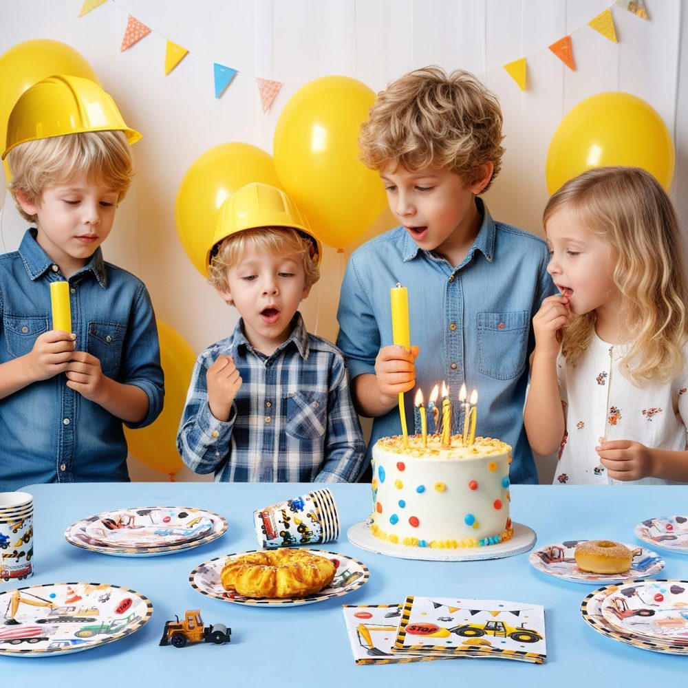 WERNNSAI Construction Party Supplies Set - 64 PCS Dump Truck Theme Birthday Party Decorations Paper Plates Cups Napkins Tableware for Boys Kids Construction Birthday Party Celebration - Image 3