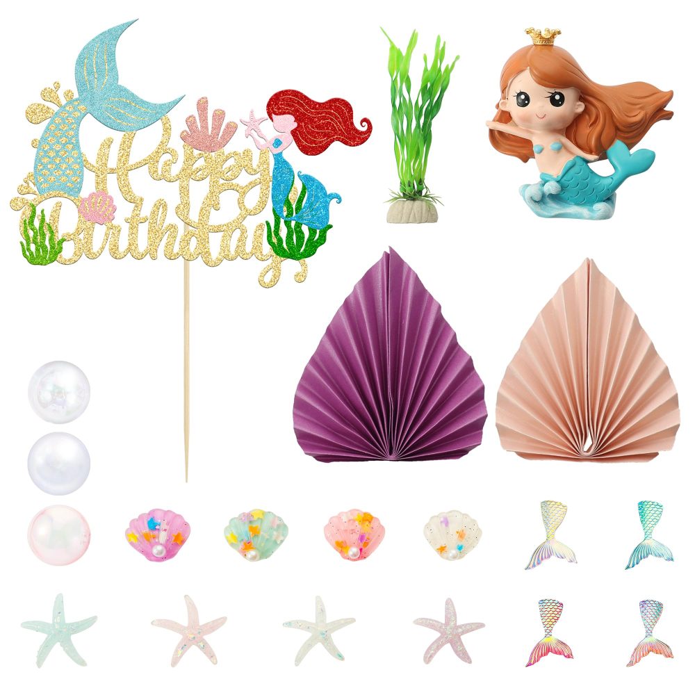 Gyufise 32Pcs 3D Mermaid Under the Sea Cake Toppers Set Mermaid Tail Starfish Seaweed Shell Bubble Palm Leaf Cupcake Picks for Under the Sea Theme Baby Shower Birthday Party Cake Decorations Supplies - Image 6