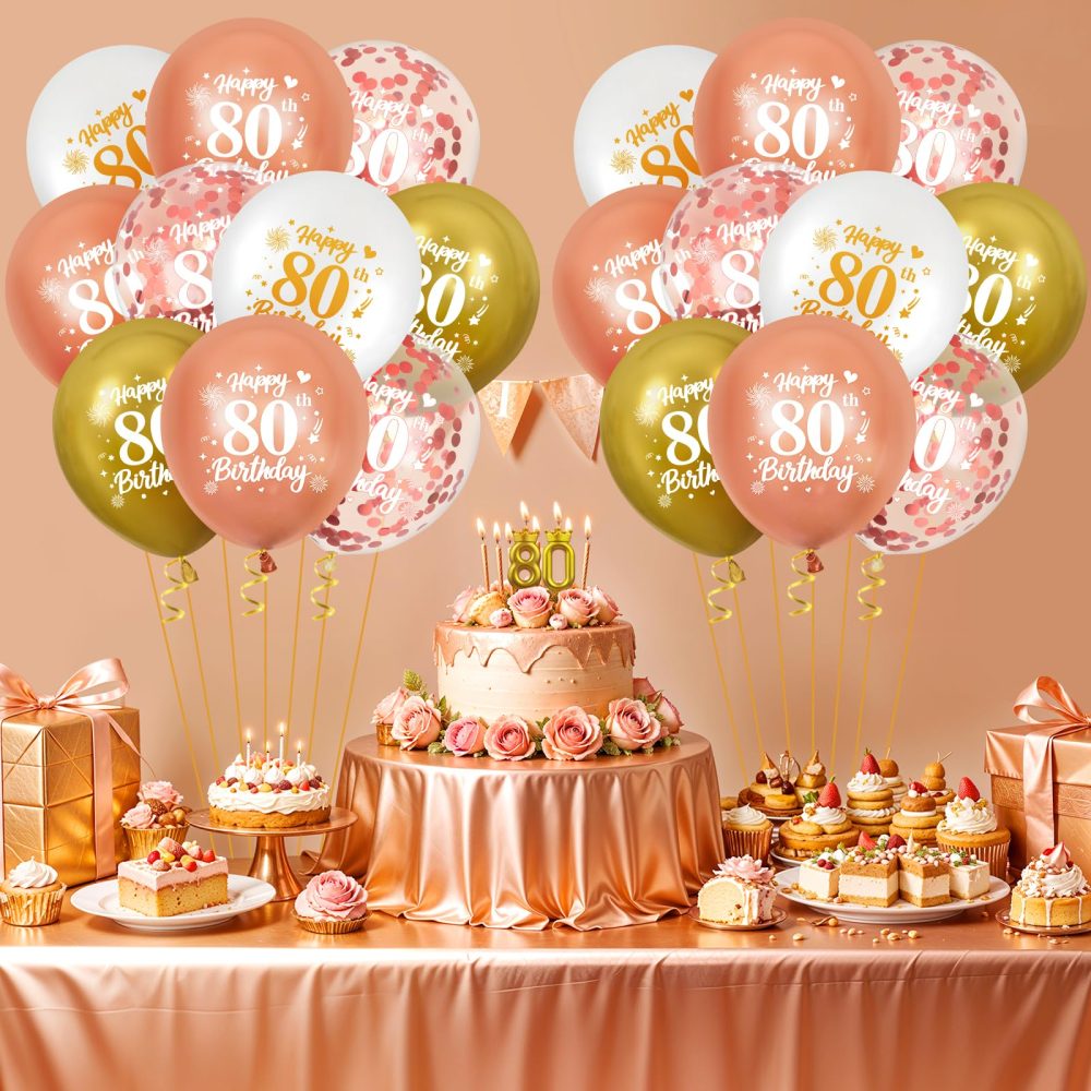 80th Birthday Balloons,24 Pcs Rose Gold and White Gold 80th Birthday Balloons, Rose Gold 80th Birthday Party Decorations Balloons for Women Men 80th Birthday Anniversary Decoration - Image 7