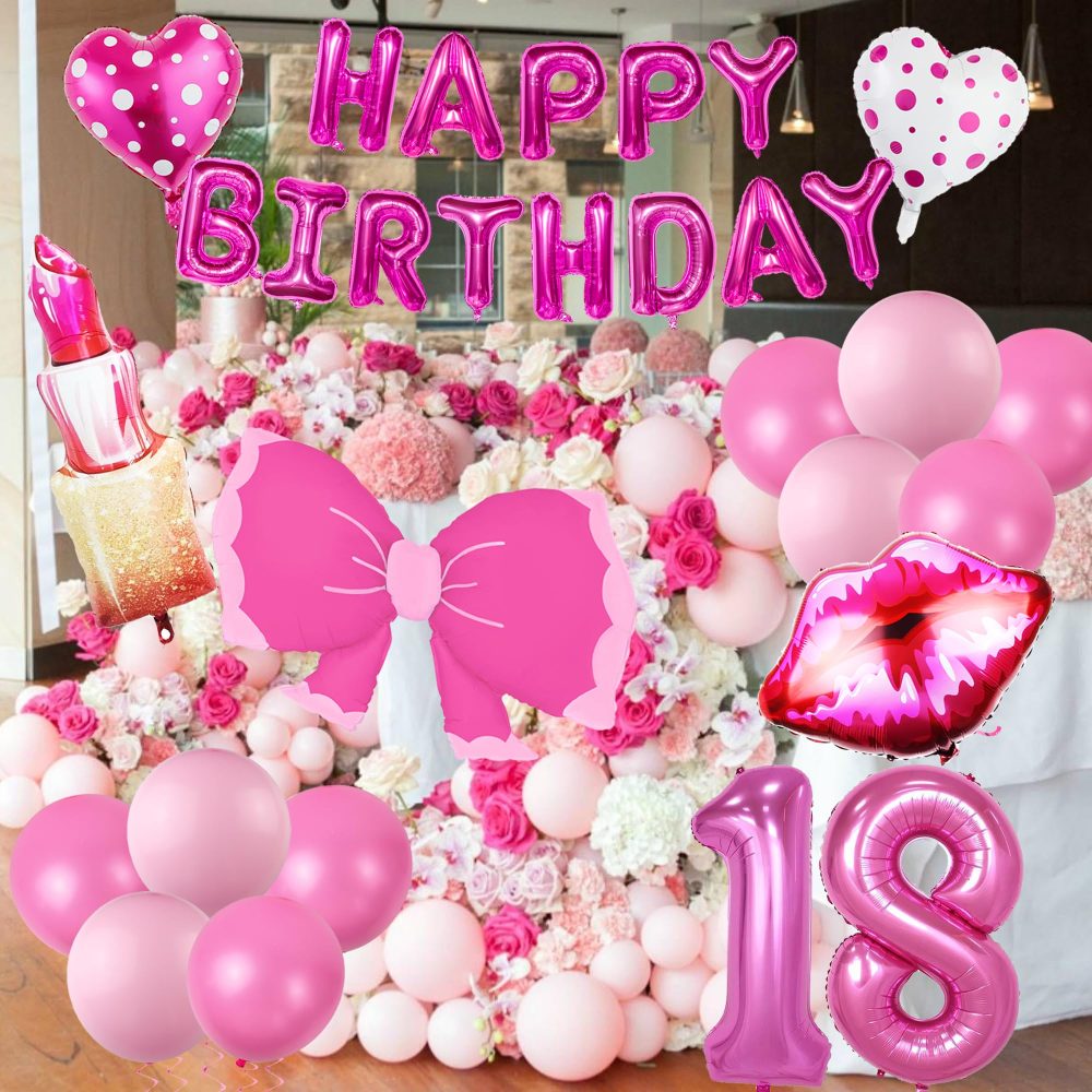 18th Birthday Decorations Party Balloons - Hot Pink 18th Birthday Balloons Happy 18th Birthday Party Decorations for Girls 18th Hot Pink Theme Party Birthday Supplies 18th Birthday Banner - Image 4