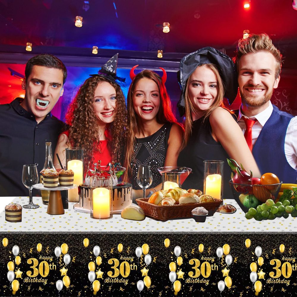 Happy 30th Birthday Black Gold Table Cloth Cover Party,137*274cm 30th Birthday Table Decorations for Boys,Girls,Men,Women,Him,Her,Rectangular Plastic Tablecloth for 30th Birthday Party Supplies Decor - Image 4