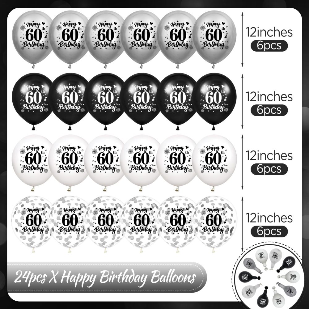 60th Birthday Balloons Decorations Black White Silver 24pcs Happy 60th Birthday Party Confetti Balloons Latex for Men Women Happy 60th Birthday Anniversary Party Supplies Decor 12 inches Outdoor - Image 2