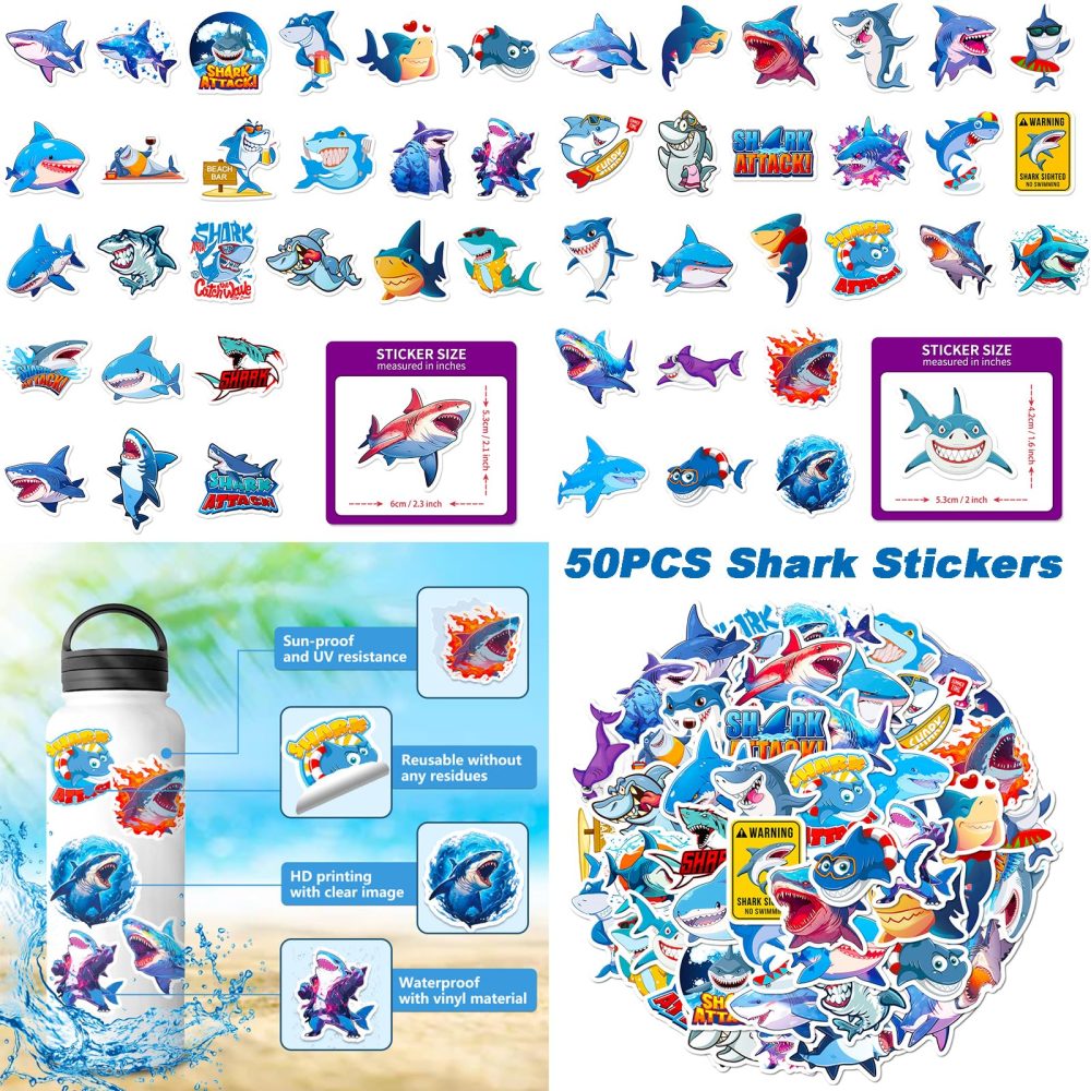 HEMYTAP 98Pcs Shark Party Favors Include Slap Bracelets, Keychains, Make a Shark Stickers, Temporary Tattoos and Vinyl Stickers for Kids Shark Ocean Sea Themed Birthday Party Supplies Decorations - Image 4
