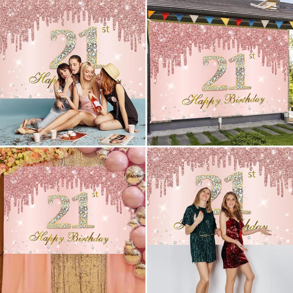 21st Birthday Decoration Banner, 21st Birthday Rose Gold Banner Suitable for 21-Year-Old Young and Beautiful Boys and Girls to Celebrate Their Birthdays - Image 3