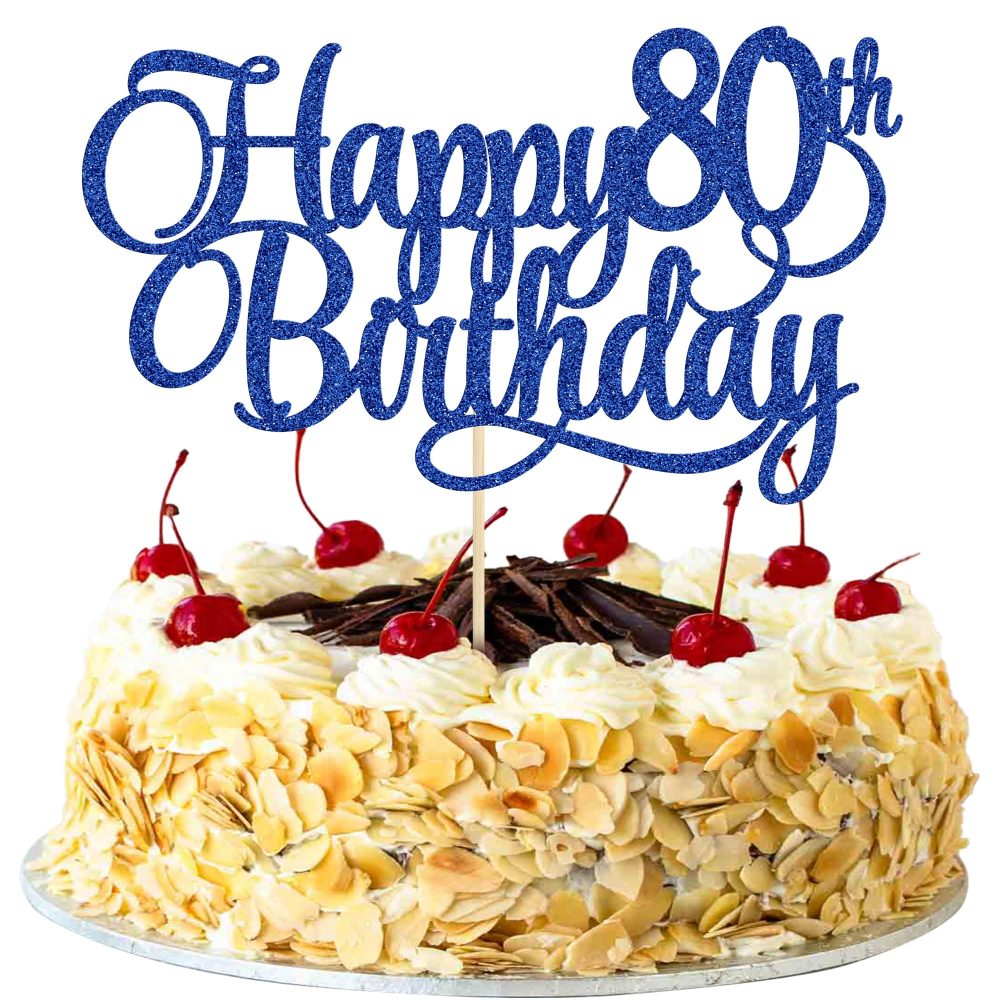 1 Pack Happy 80th Birthday Cake Topper Blue Glitter Number 80 Eighty Years Old Birthday Cake Pick Decoration For 80th Birthday Celebrating Anniversary Party Supplies