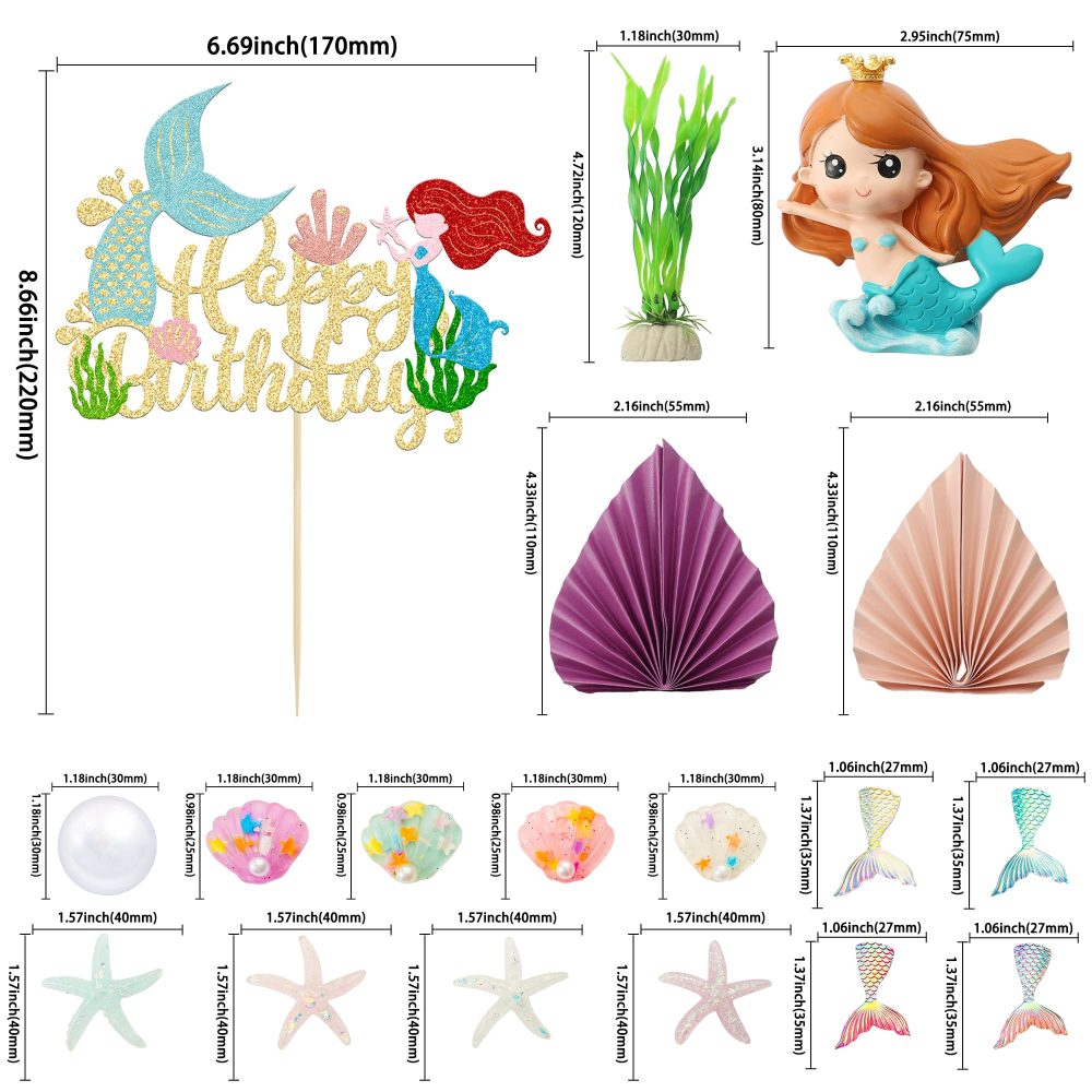 Gyufise 32Pcs 3D Mermaid Under the Sea Cake Toppers Set Mermaid Tail Starfish Seaweed Shell Bubble Palm Leaf Cupcake Picks for Under the Sea Theme Baby Shower Birthday Party Cake Decorations Supplies - Image 7