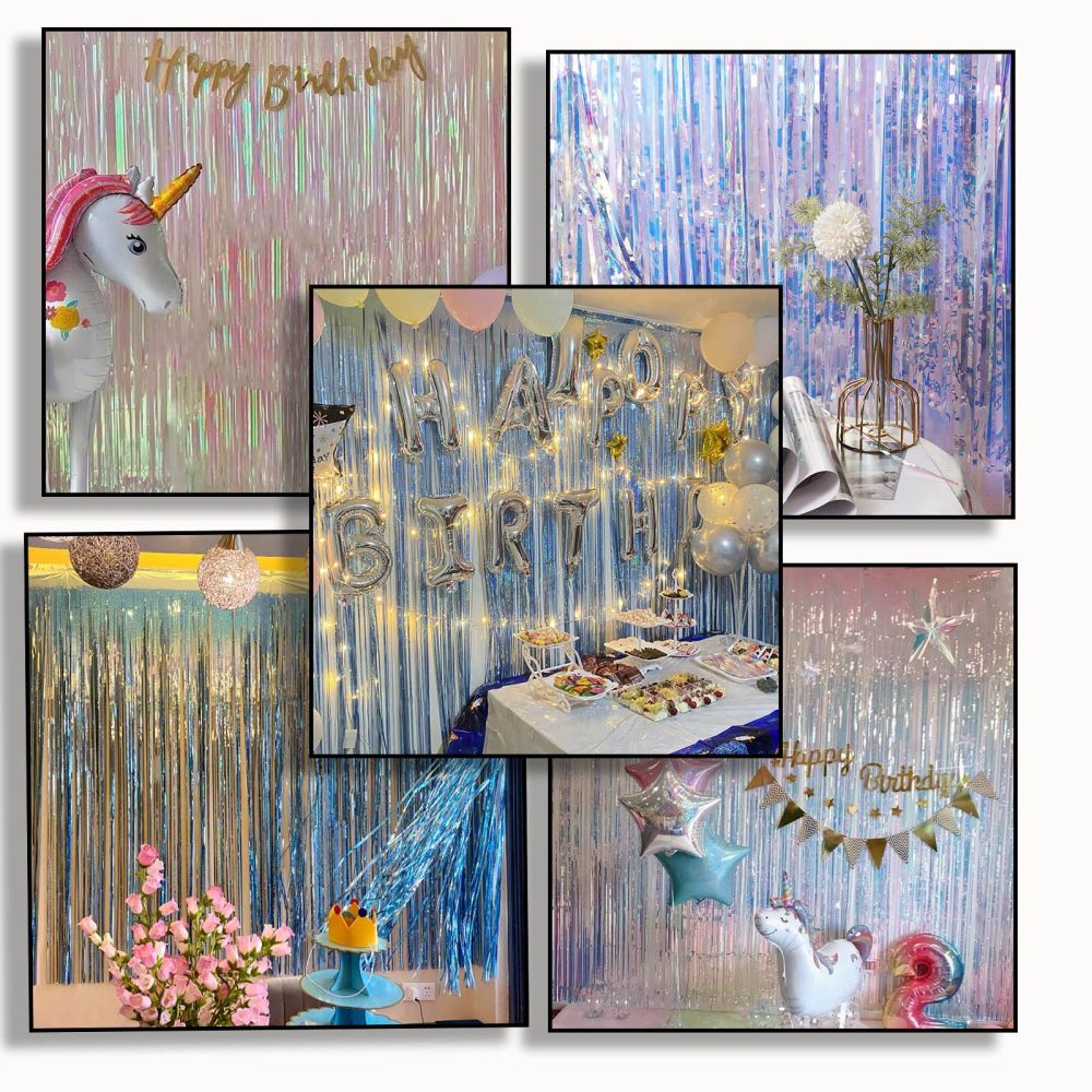 ZYOOO Pastel Rainbow Multicolour Curtain Backdrop Tinsel Shimmer Backdrop for Kids Birthday Pastel Unicorn Party Baby Show Easter Decoration,Pack of 2 - Image 2