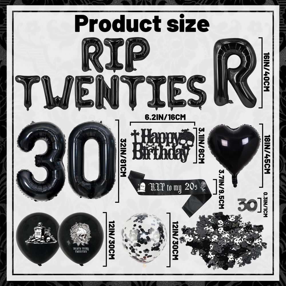 Rip 20s Birthday Decorations - Death to My 20s Decorations Set Includes Sash Cake Topper Confetti Rip to My 20s Balloons Death to My 20s Party Supplies 30th Birthday Decorations - Image 6