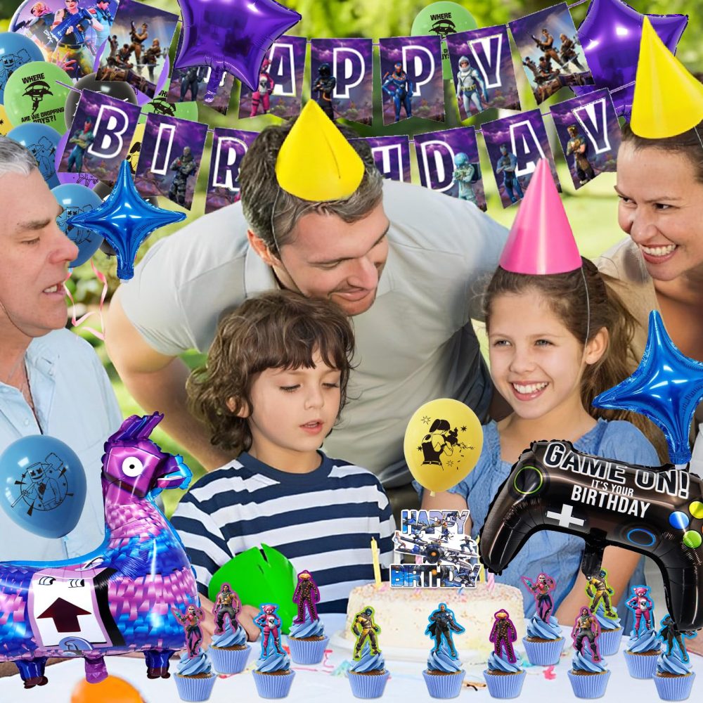 VI4 40PCS Video Game Foil Balloons, Video Gaming Birthday Decoration, with Fort-nite Birthday Banner Cake Decorations Game Foil Balloons Video Game Themed, for Kids Gamers Lovers Party Party Supplies - Image 6