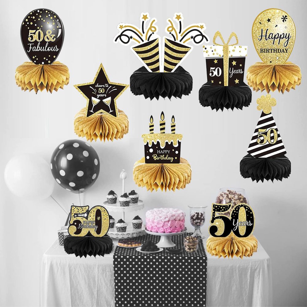 9 Pieces 50th Birthday Decorations for Men Women Black Gold 50th Birthday Centerpieces for Tables Decorations Fifty Years Birthday Party Decoration Supplies (50th-birthday) - Image 4