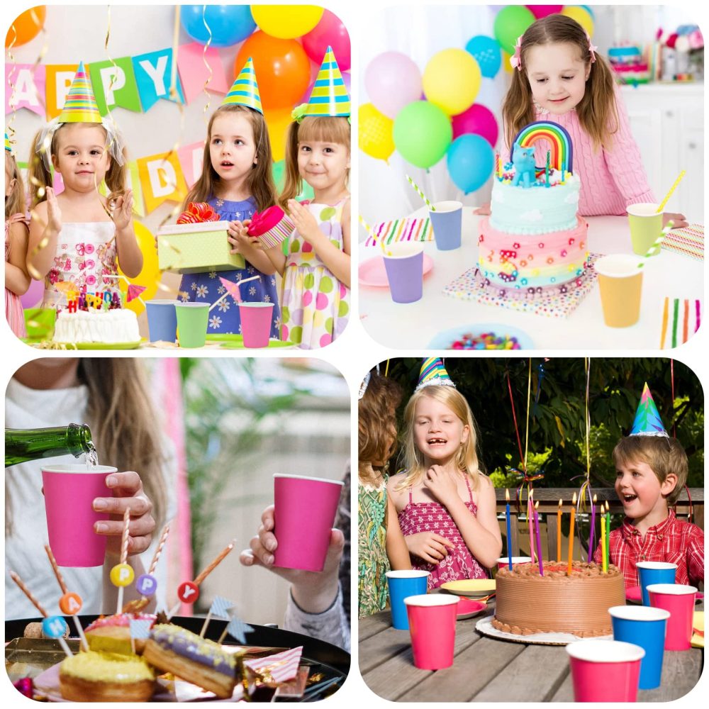 Cisolen 60 Pieces Disposable Paper Cups Color Paper Cups Multicolor Party Cups Drinking Cups Disposable Cups for Party Birthday Decoration Wedding - Image 8
