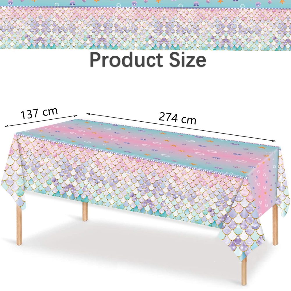 MaitianGuyou 3Pcs Mermaid Tablecloth Under The sea Theme Birthday Party Favors Decorations Plastic Table Cover for Girls Princess Baby Shower Themed Birthday 137x274 cm - Image 7