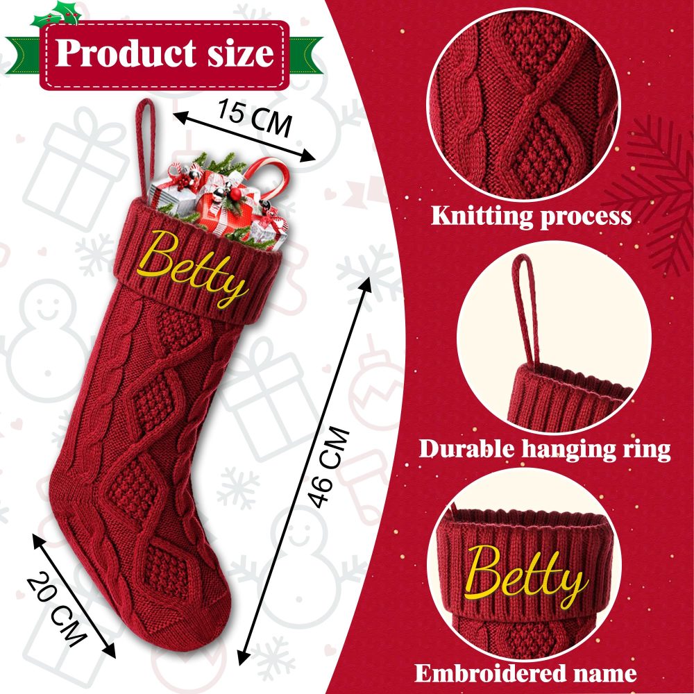 Udiyfun Personalised Christmas Stockings, Custom Family Christmas Stocking with Embroidered Name, 46CM Large, Customised Knitted Xmas Stockings, Christmas Hanging Decor, Gifts for Family 1 Pcs - Image 4