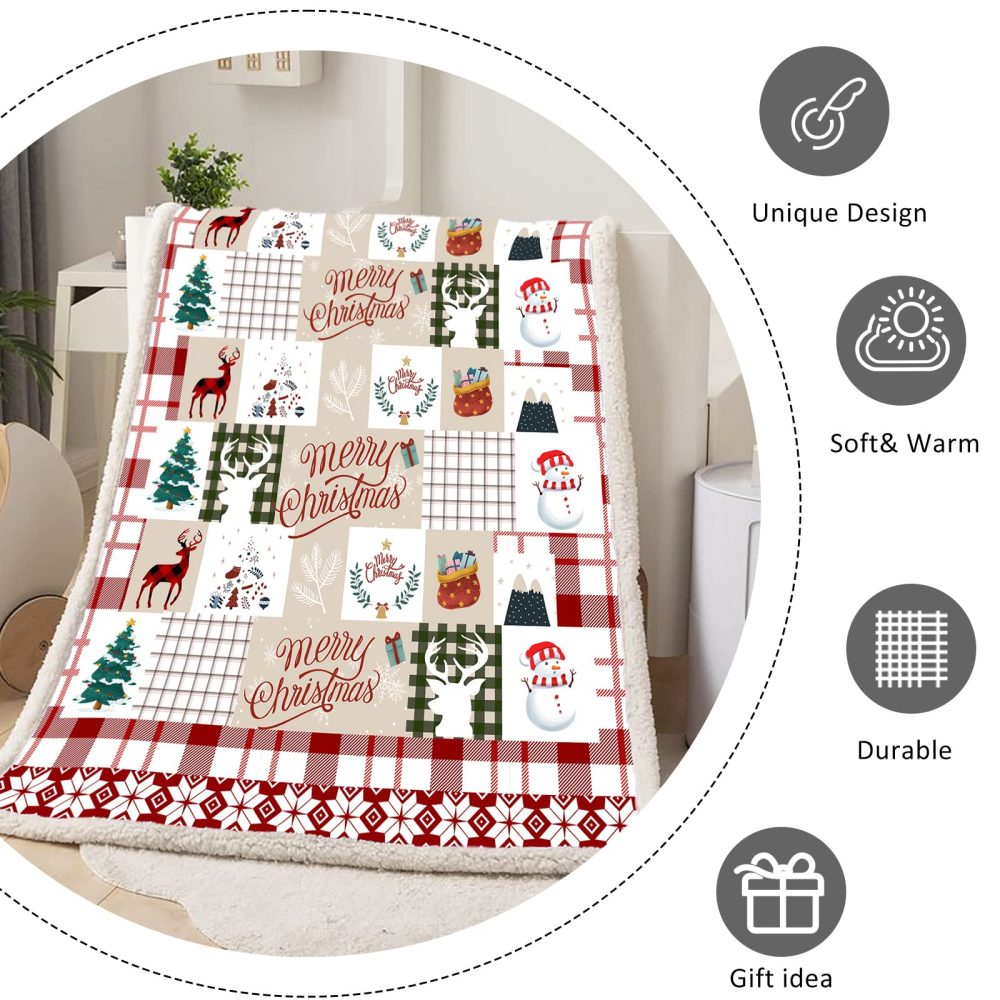 Christmas Throw Blanket Sherpa Christmas Santa Tree Deer Printed Rustic Blanket for Kids Teens Adults Soft Microfiber Blanket for Bed Couch 150 x 200cm - Image 9