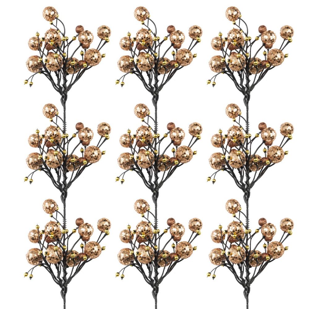 Art Beauty Champagne Christmas Berry Picks Decorations Artificial Glittered Berries Stems Crafts Tree Decoration Ornaments for Xmas Tree Wedding Centerpiece Pack of 6 (Champagne) - Image 4