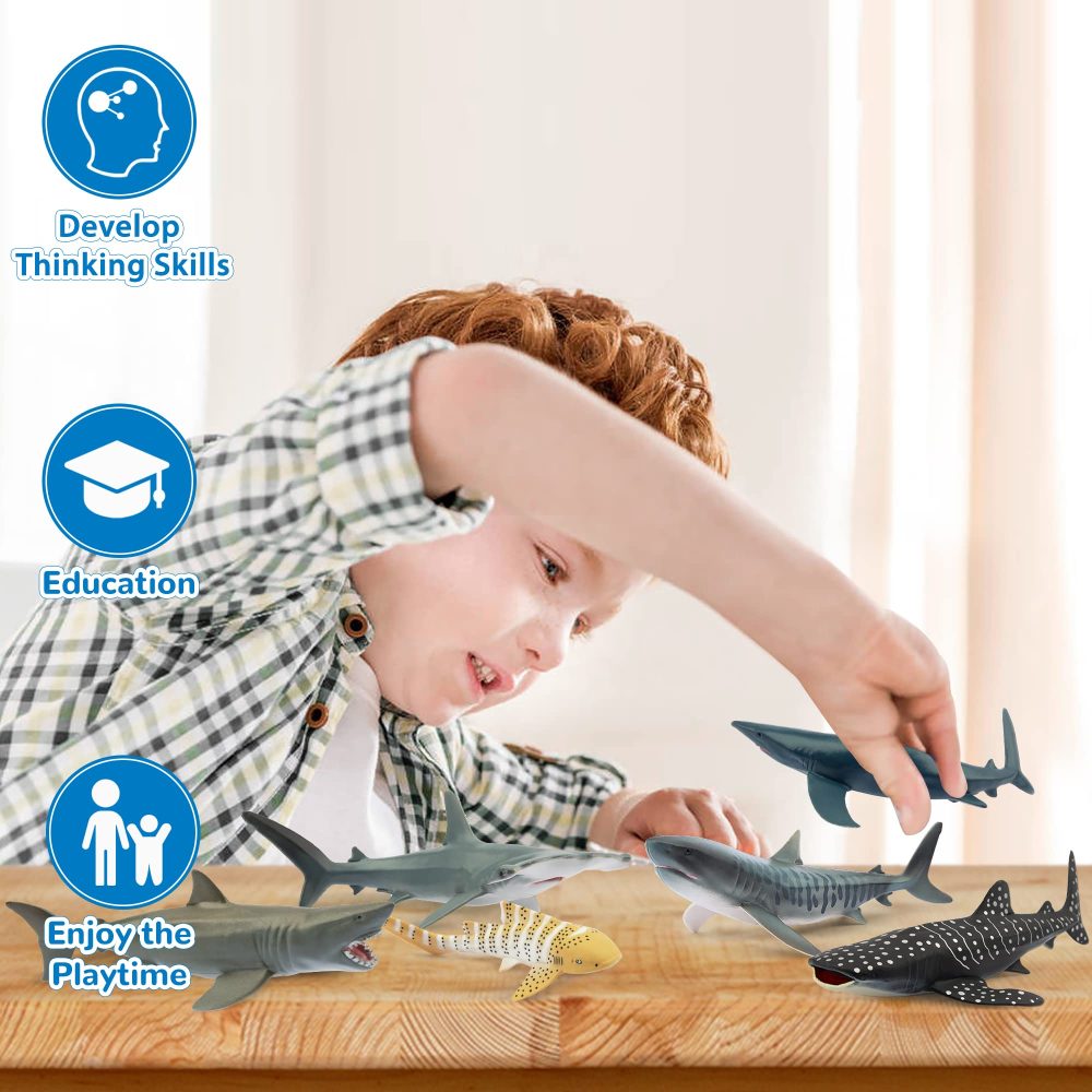 toymany 6PCS 12-14CM Realistic Shark Bath Toy Figurines, Plastic Ocean Sea Animals Figures Set Includes Whale Shark,Tiger Shark,Mako Shark, Cake Toppers Christmas Birthday Gift for Kids Toddlers - Image 4