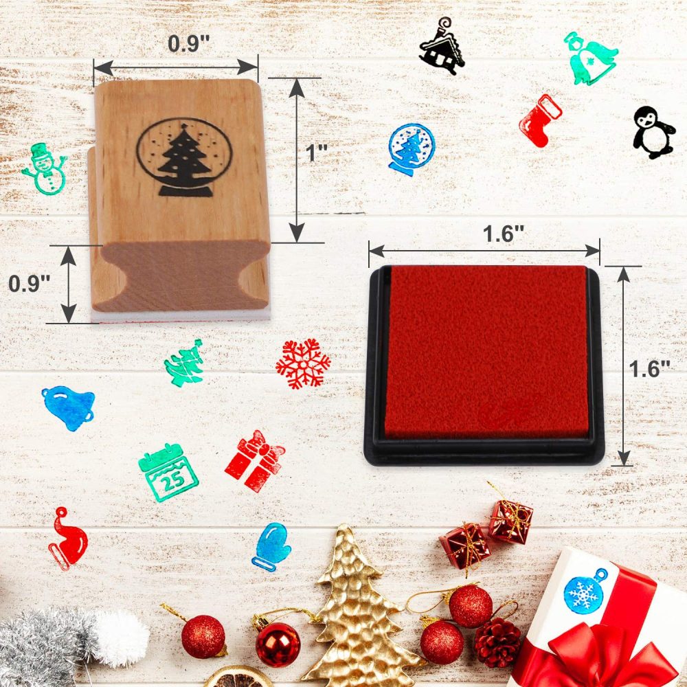 HOWAF Wooden Christmas Stamps Set with Ink Pad for Crafting Card Making, Christmas Stamps Pack for Children Xmas DIY Painting Scrapbooks Christmas Party Bag Fillers Favor Decoration Supplies - Image 7