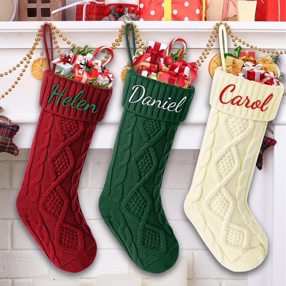 Udiyfun Personalised Christmas Stockings, Custom Family Christmas Stocking with Embroidered Name, 46CM Large, Customised Knitted Xmas Stockings, Christmas Hanging Decor, Gifts for Family 1 Pcs - Image 6